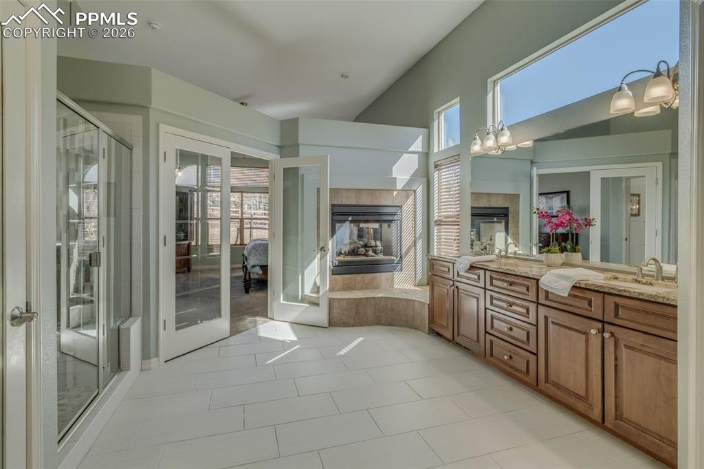 With view of the two sided fireplace