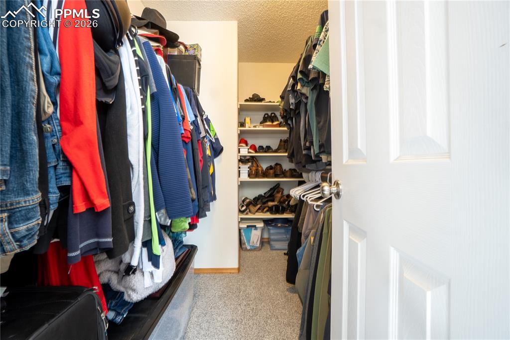 Walk in closet with light carpet