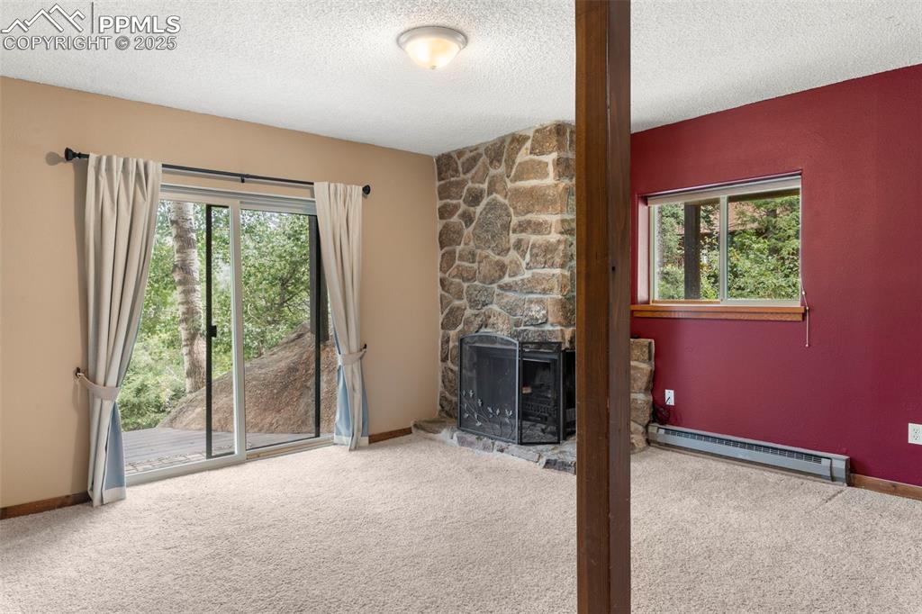Lower Level Family Room with a Wood Burning Fireplace
