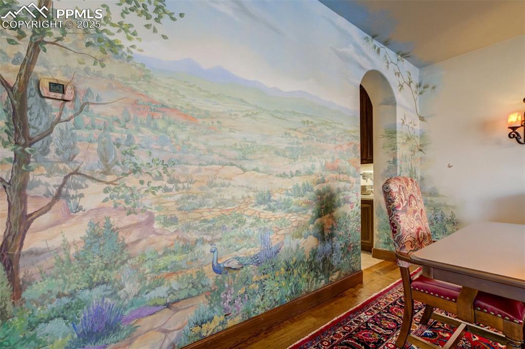 Hand painted mural in formal dining area