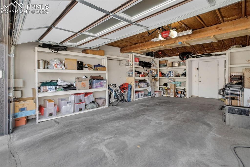 Built-in shelving is included and adds additional storage space