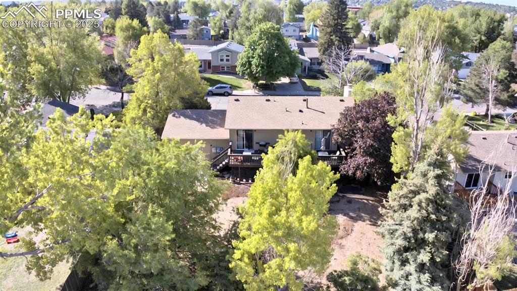 Drone / aerial view of a tree filled landscape