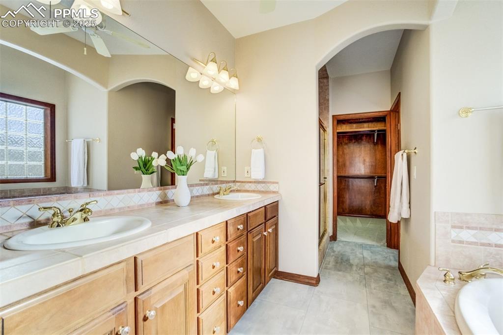 Dual vanity in the 5-piece bathroom.