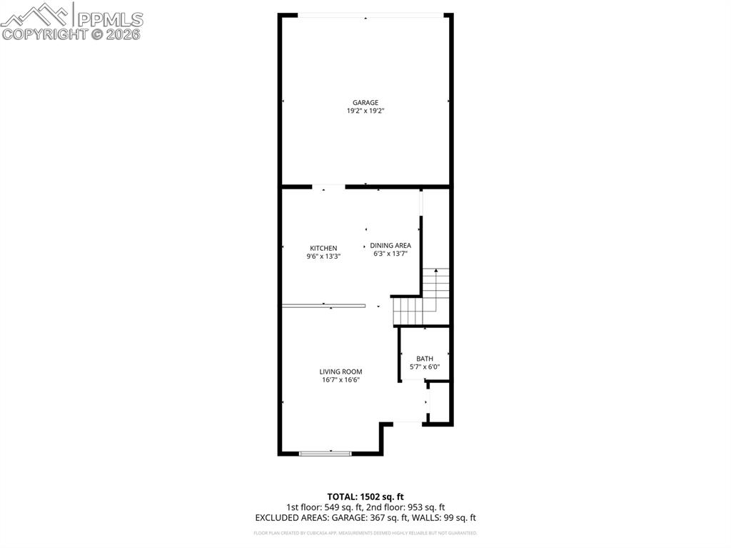 Open main level with living, dining, kitchen, and half bath.