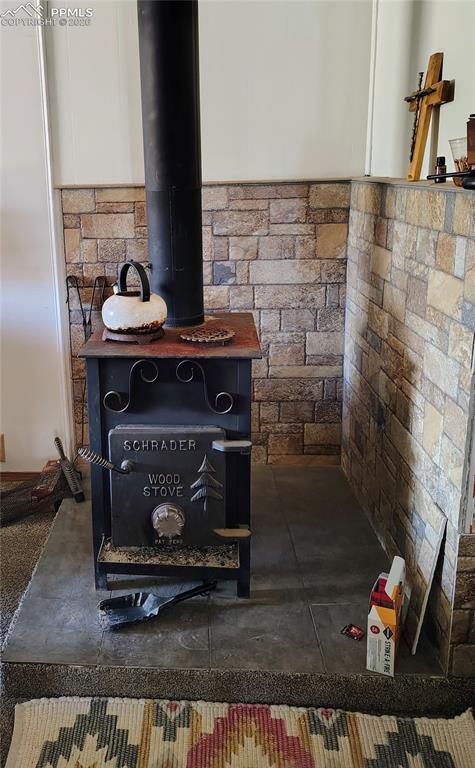 wood burning stove in living room