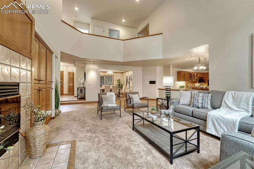 View of the Entry, Dining Room, and Kitchen from the Family Room.