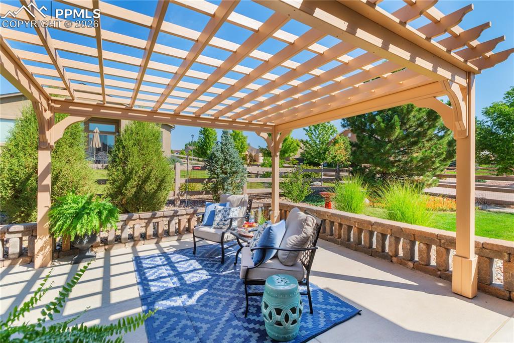 View of patio / terrace with a pergola and outdoor furniture