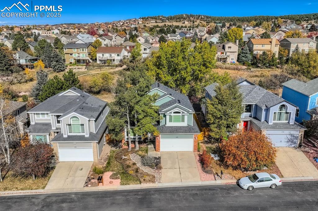 Aerial perspective of suburban area