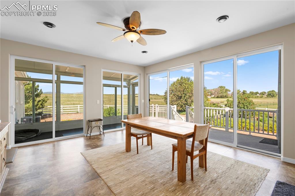 Dining room featuring a ceiling fan