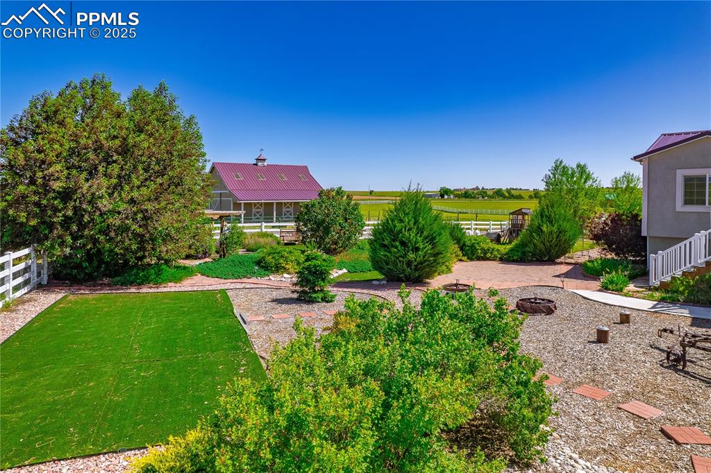 Fenced backyard featuring a fire pit