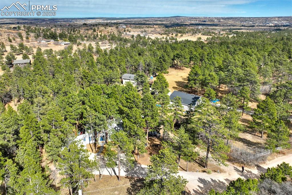 Bird's eye view of a heavily wooded area