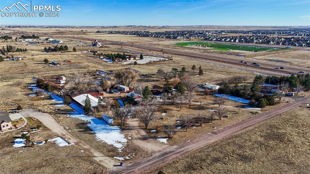 Aerial view looking SE - Pride Soccer field & Banning Lewis Ranch in upper right