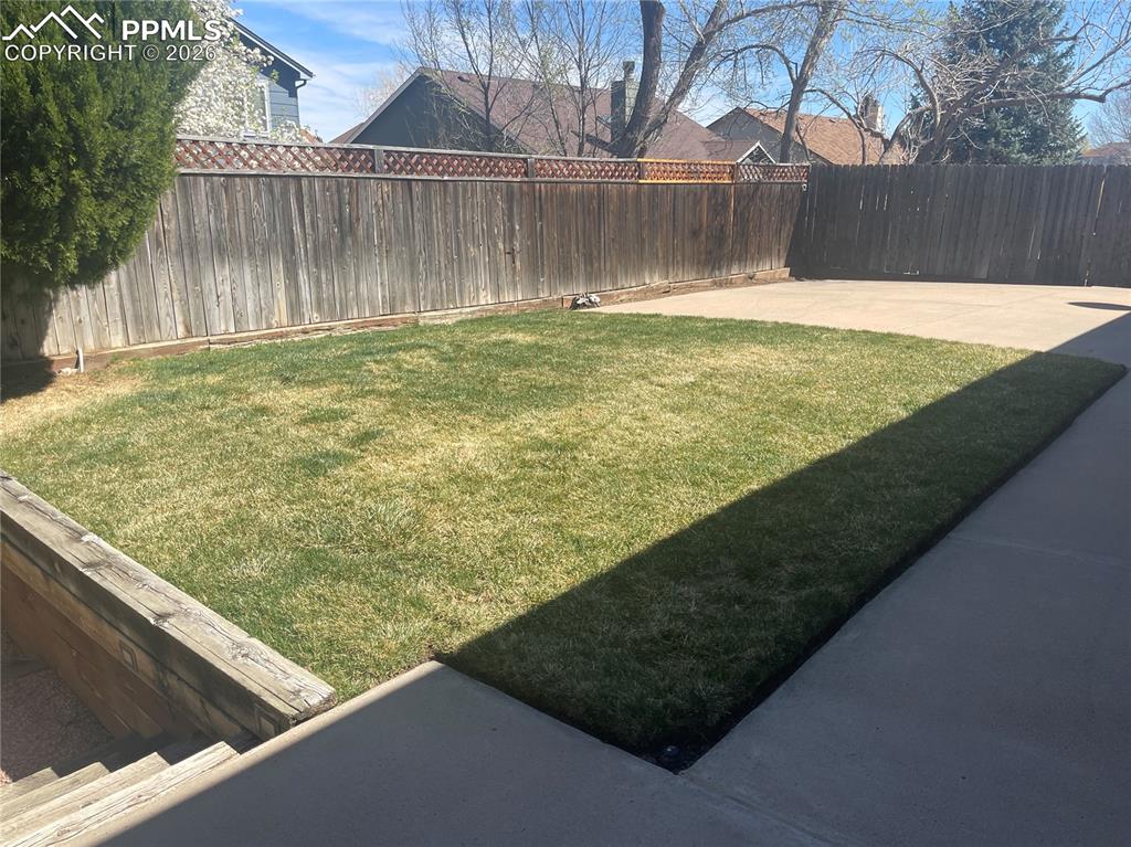 View of fenced backyard
