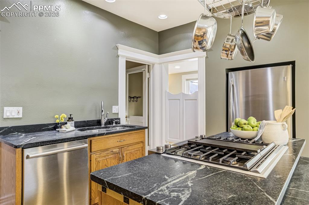 Updated with Stunning soapstone counters throughout kitchen
