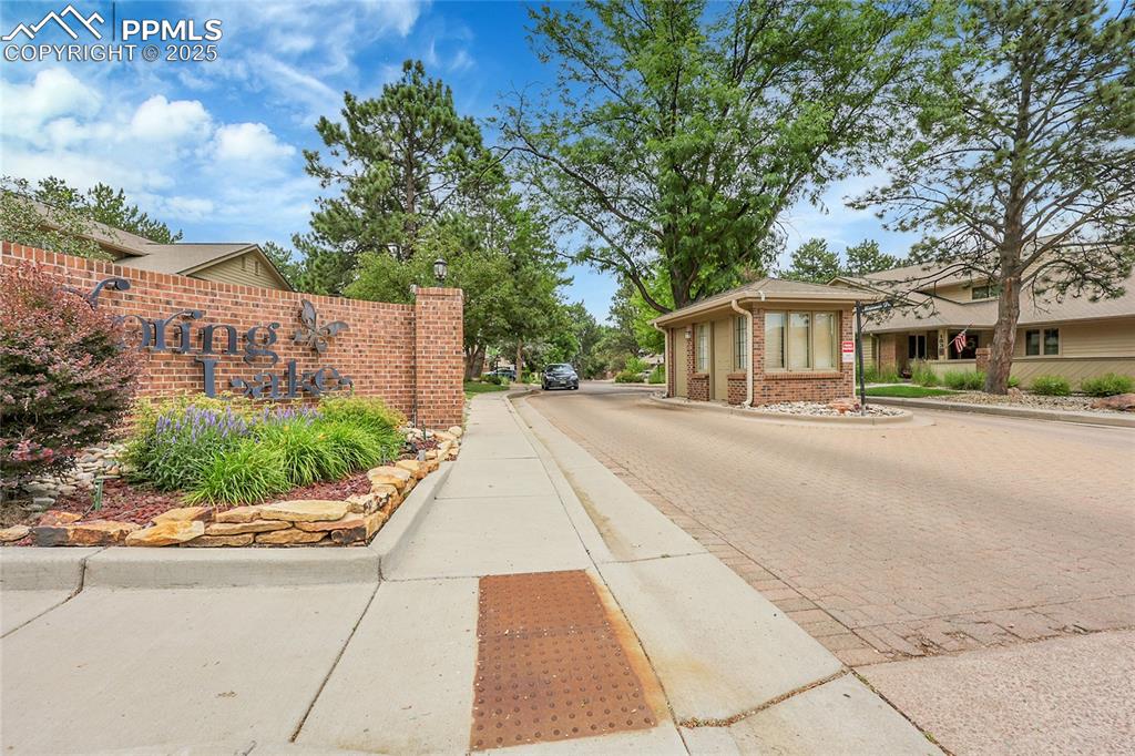 View of decorative street with curbs and sidewalks