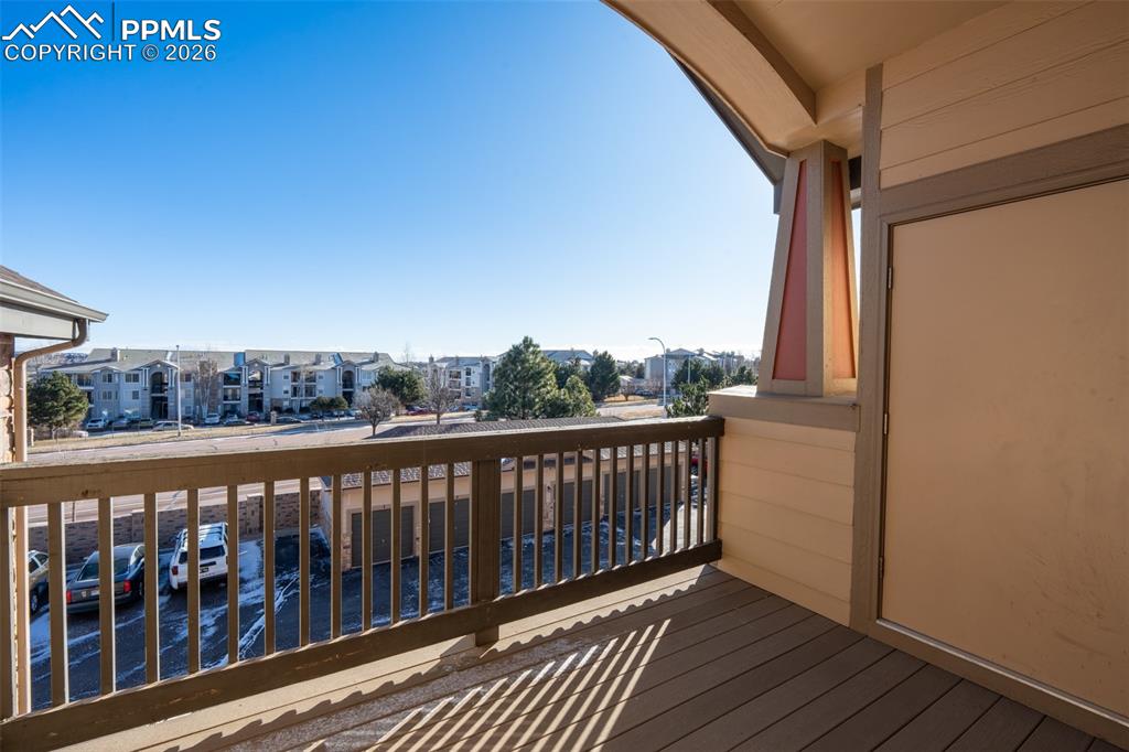 Covered balcony 6'6"x10'8" with access to mechanicals and storage closet