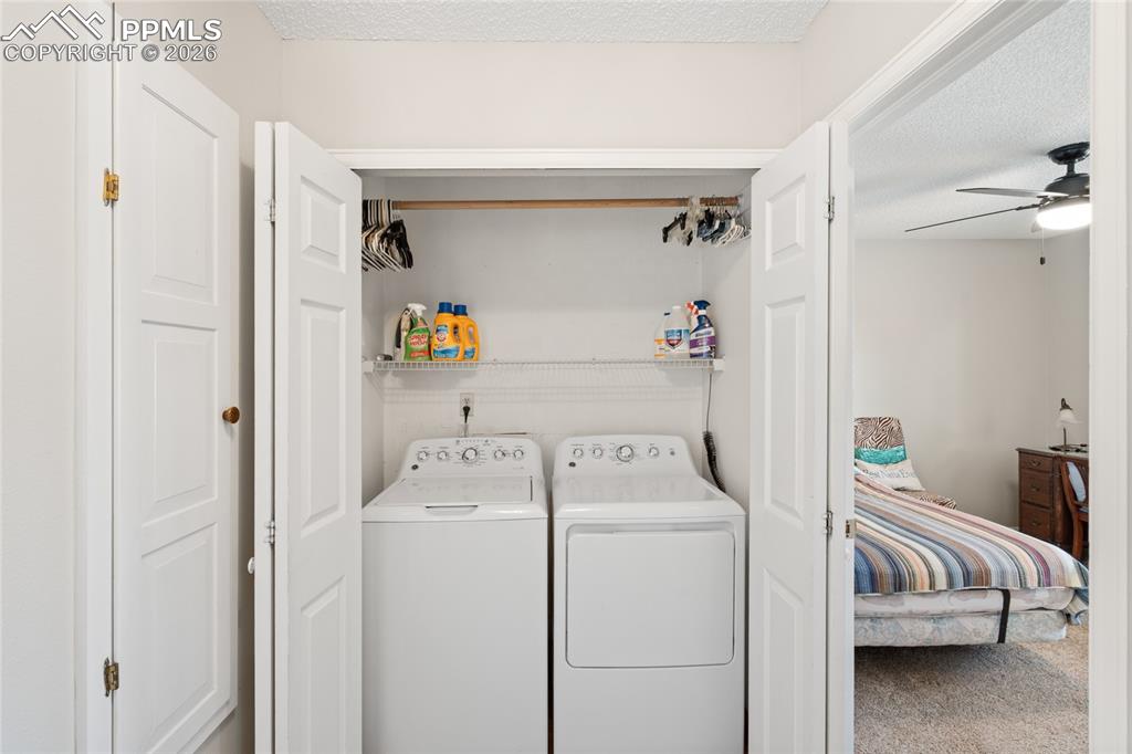 Washer and dryer included, with built in ironing board! Convenient location on Main level.