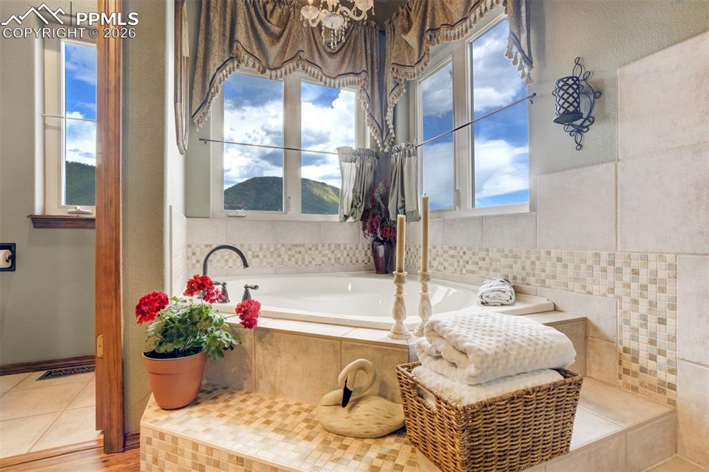 5 pc Master bath with soaking tub, double vanity, large walk-in shower, and separate water closet 