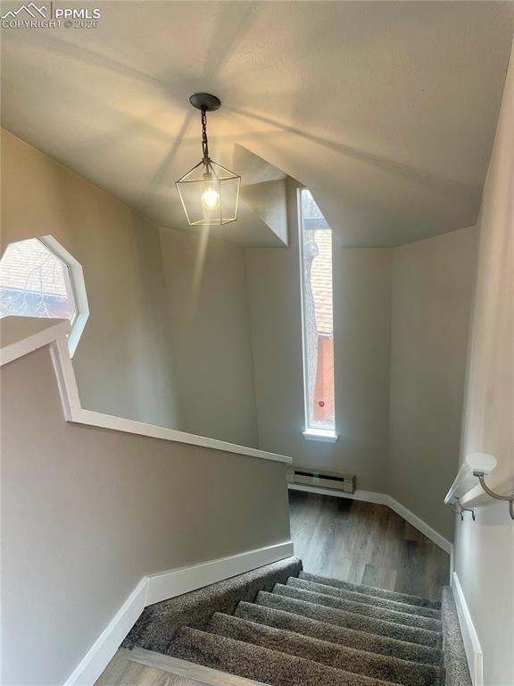 Looking from unit down the entry stairs.