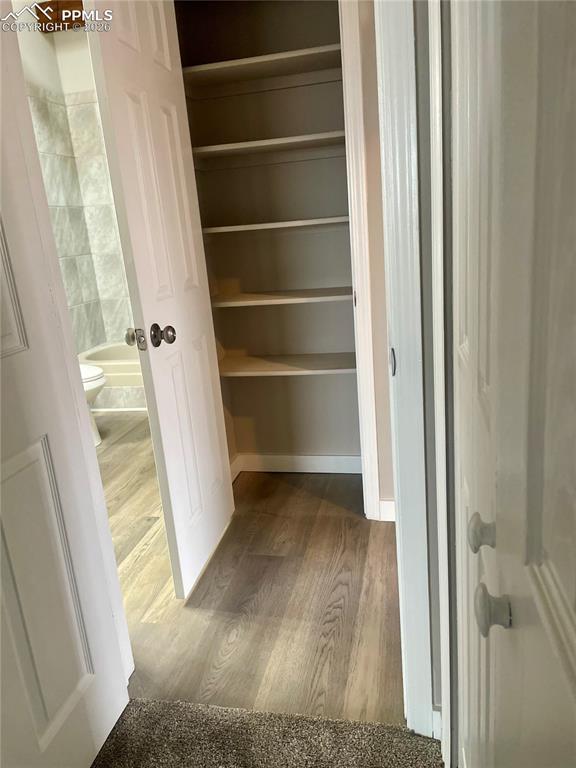 Linen closet located just outside the bathroom
