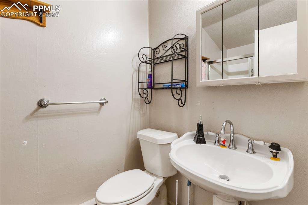 The bathroom has a toilet and a sink!