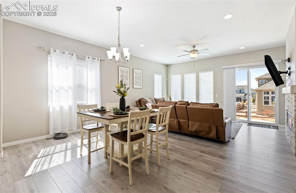 Open flow, dining & living w/ backyard access on the right