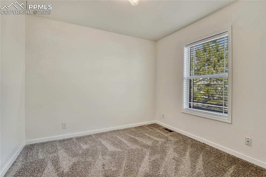 Second main-level bedroom with carpet, vinyl windows and coverings
