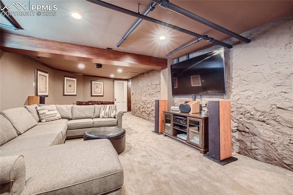 View of carpeted media room