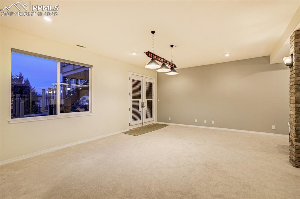 The walk-out basement is large and open