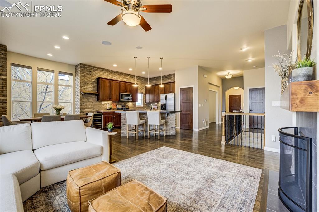 The open design of the main level is full of natural light