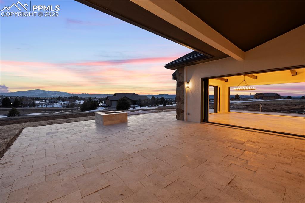 View of patio / terrace featuring a mountain view