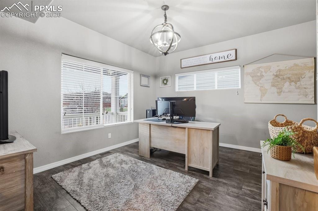 office overlooks the front porch area and can also be converted into a bedroom or a flex room