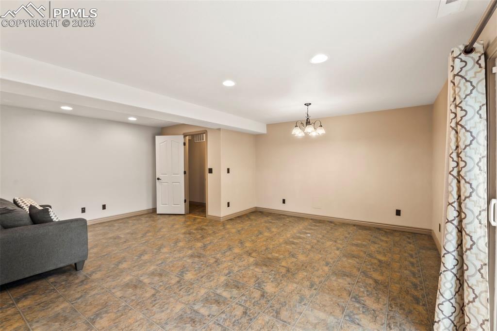 Family room in basement. 