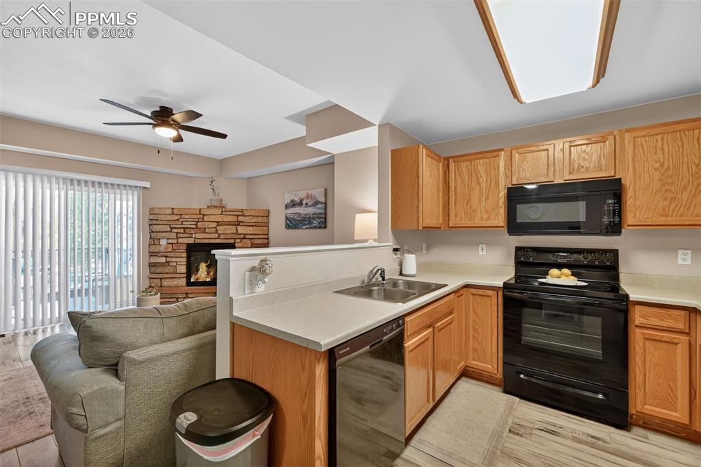 Kitchen with plenty of cabinet space and countertop area. 