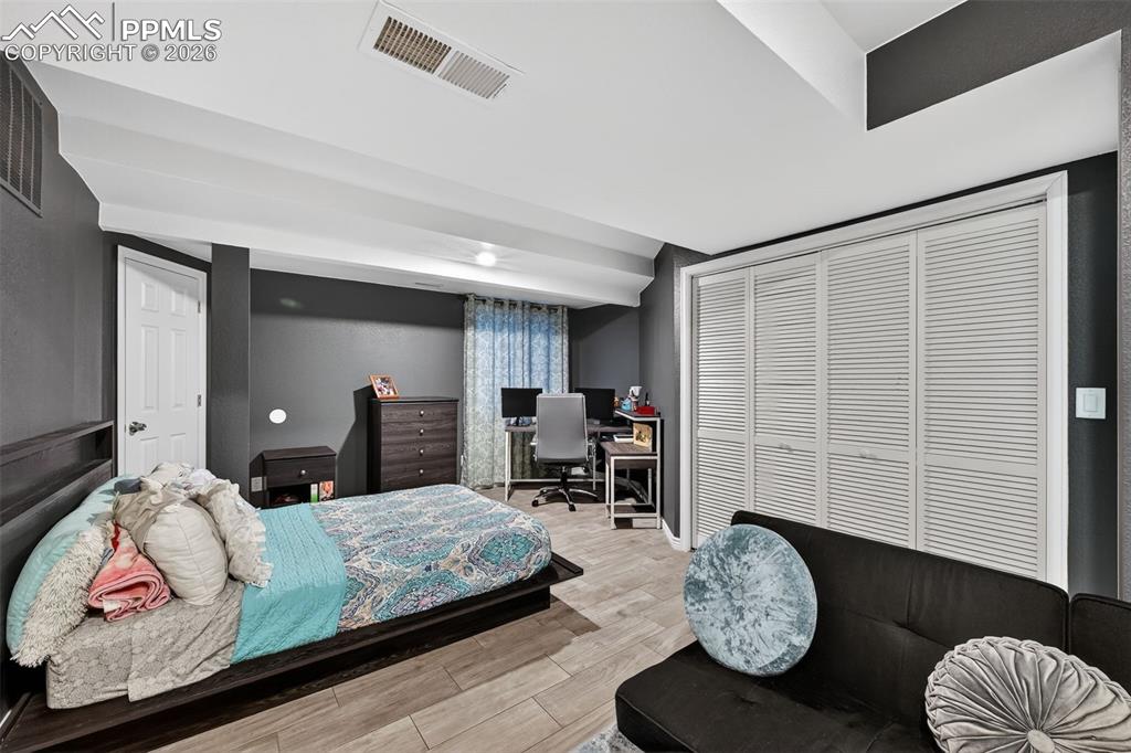 Basement living space. Could be a separate bedroom area with attached bathroom or family room. 