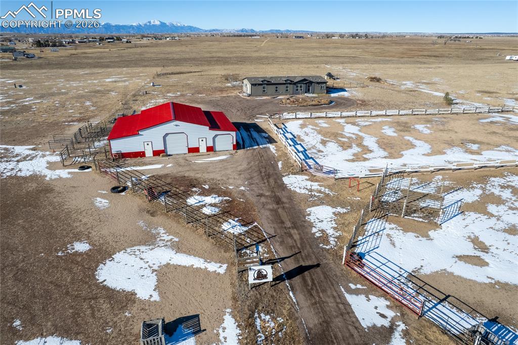 Snowy aerial view with a view of countryside