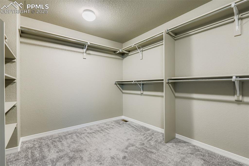 Walk in closet with light carpet