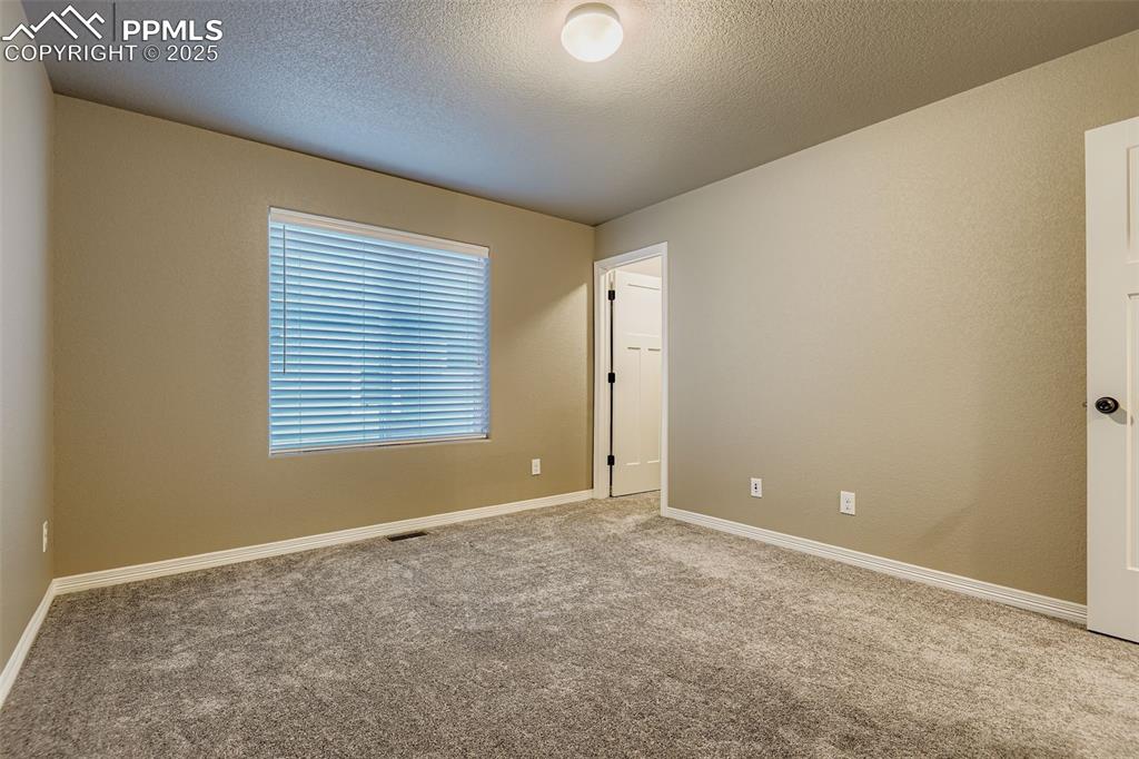 Spare room with carpet floors and a textured ceiling