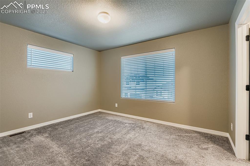 Spare room with carpet flooring and a textured ceiling