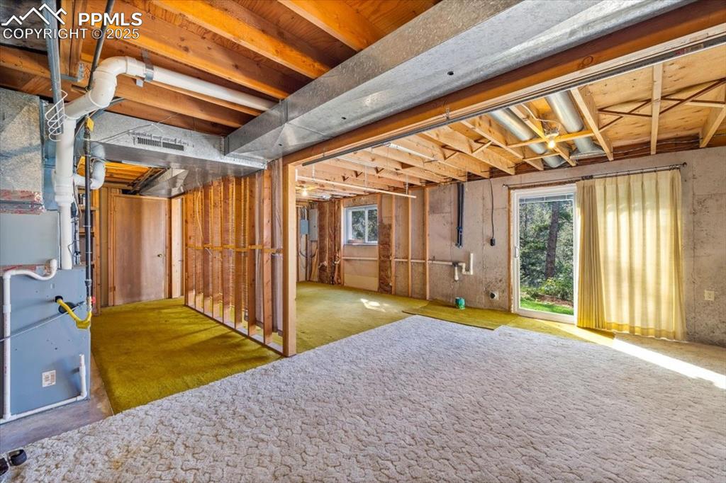 Basement with heating unit