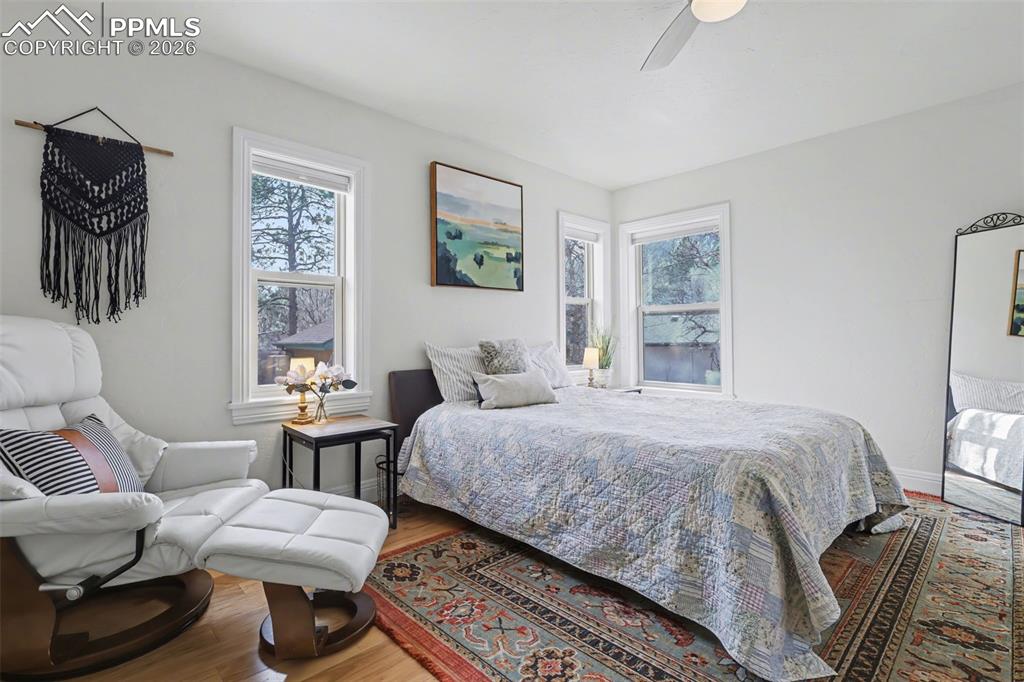 The home has bedroom on both the main and upper levels of the home. 