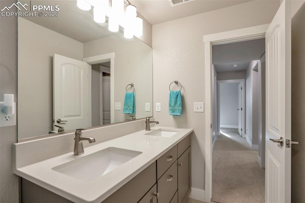 Basement Bathroom #4 (used for Bedroom #4 & 5) featuring double vanity
