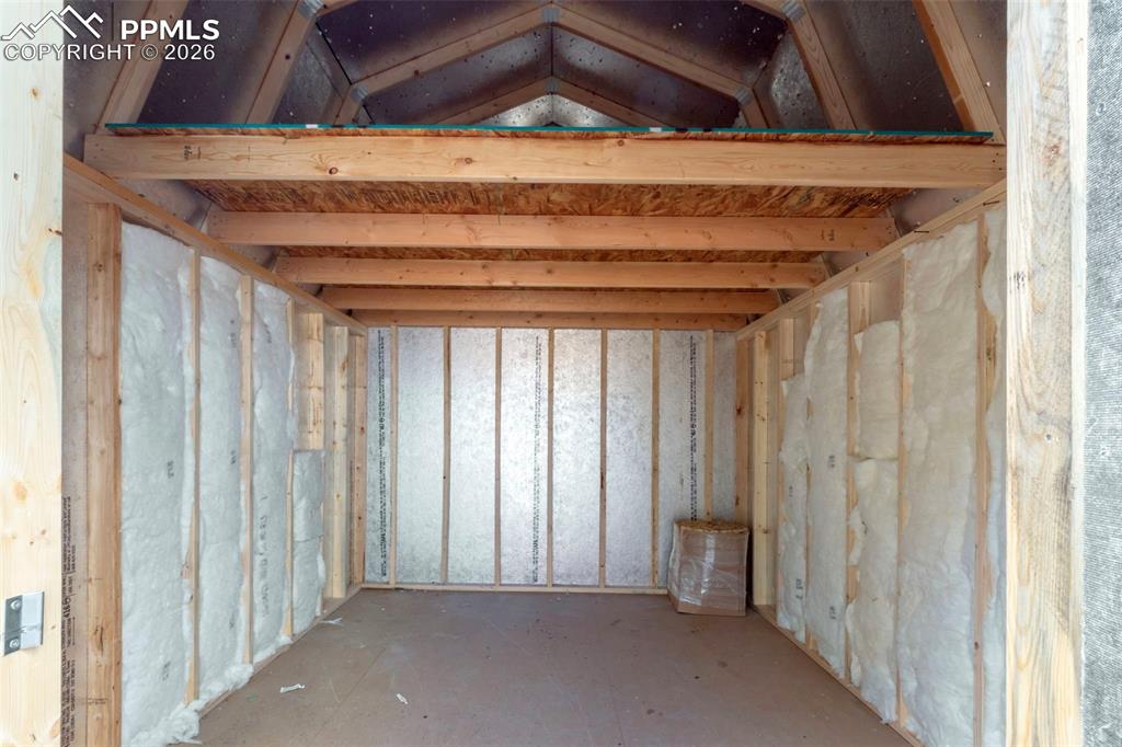 Interior of the 12'x9' insulated Tuffshed with loft storage
