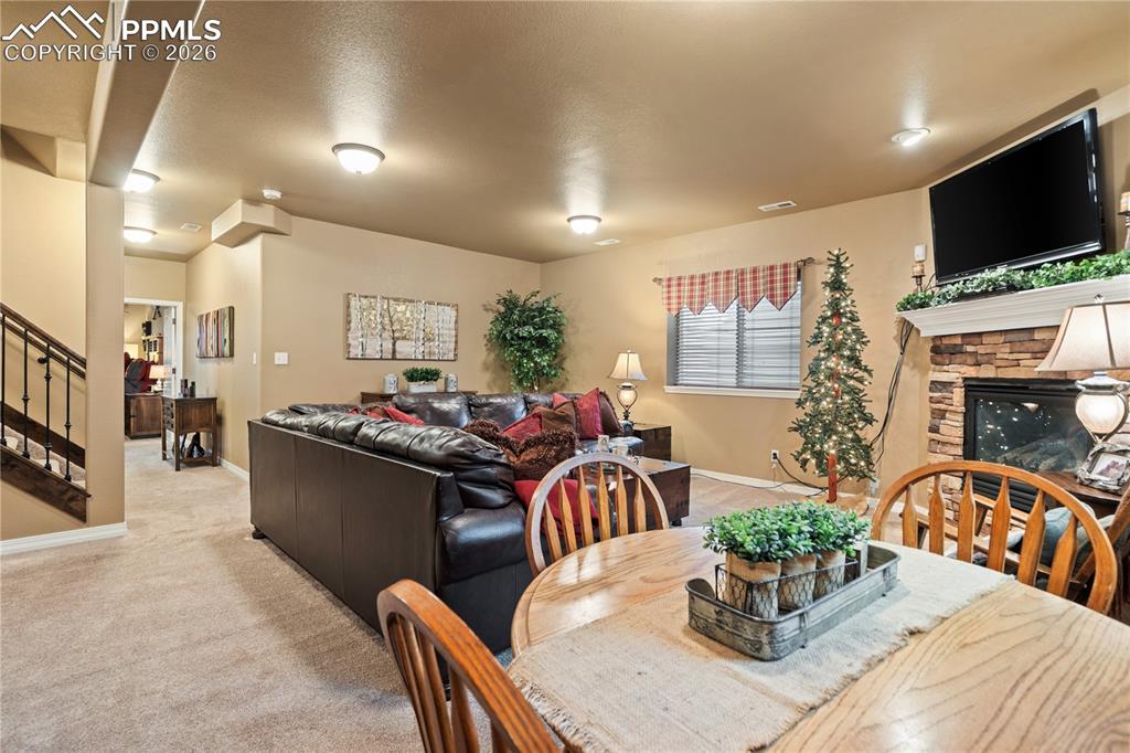 Basement family room with dining area
