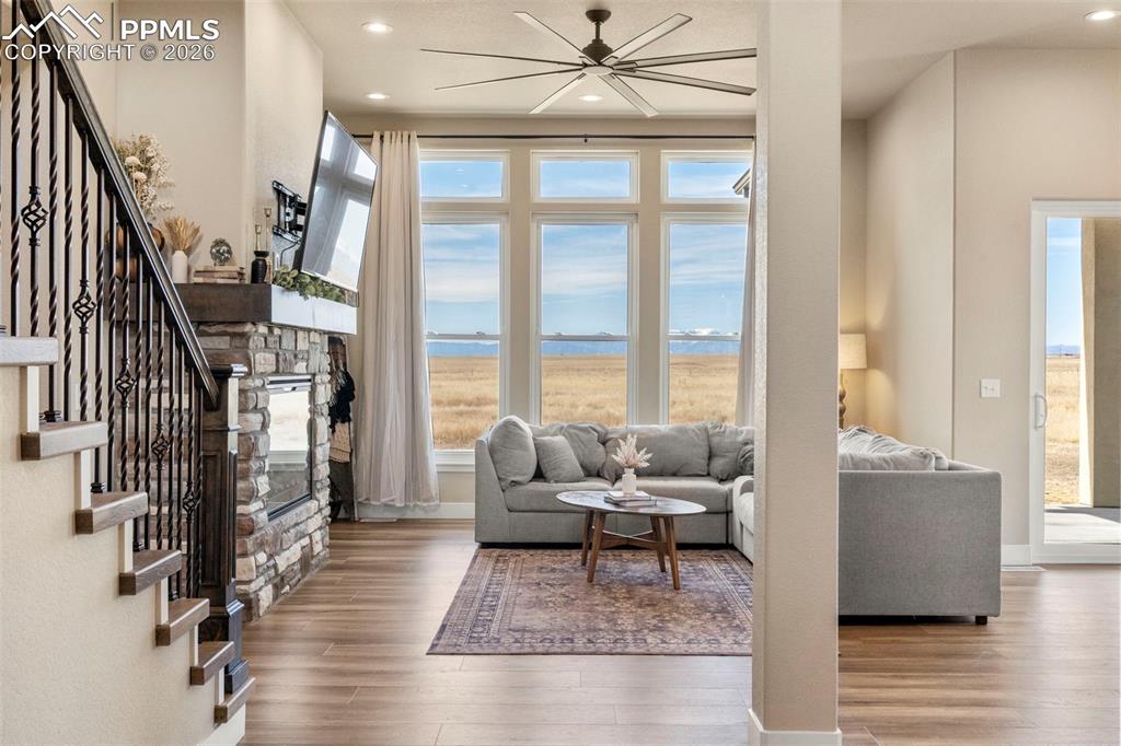 Mountain views framed by floor to ceiling windows 