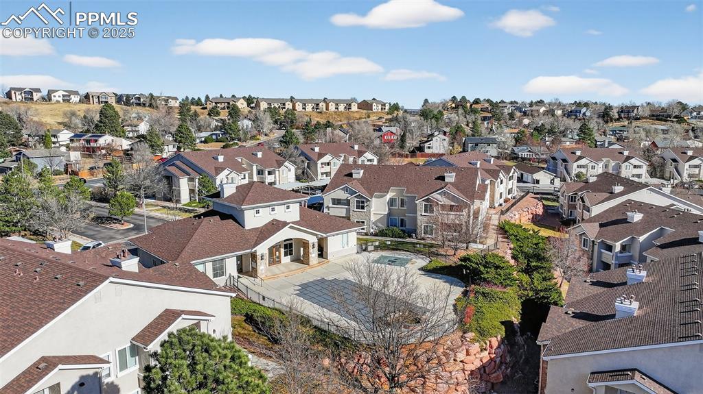 Ariel view of Club House, Pool and Hot Tub