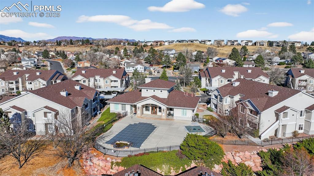 Ariel View of Club House, Pool and Hot Tub