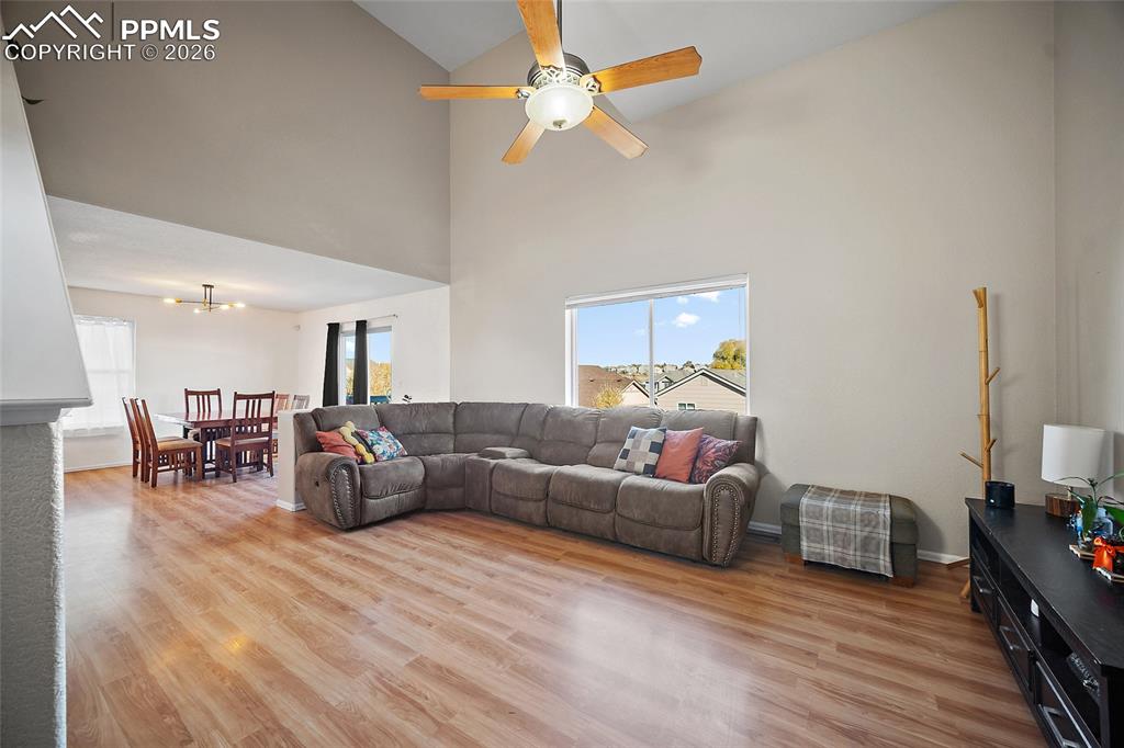 Living room with wood laminate flooring