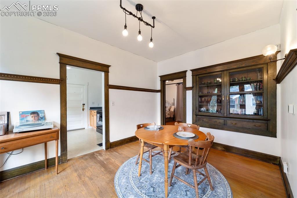 Formal dining room with built-in china cabinet