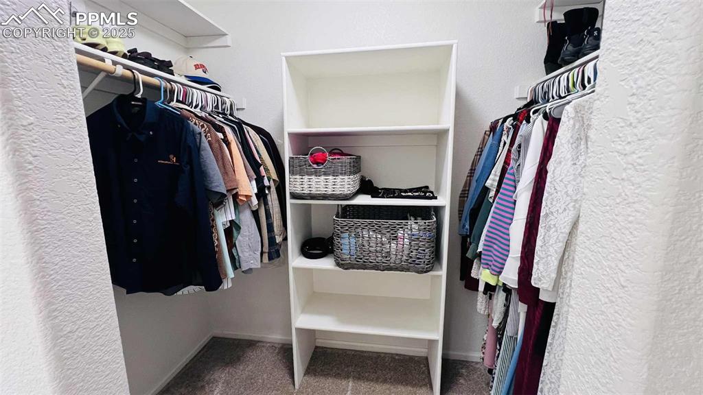 Walk in closet featuring carpet flooring